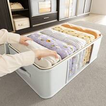 1Pc Gray Oxford Cloth Clothes Storage Bag, Large Capacity Foldable Organizer With Clear Window, Zippered Wardrobe Storage Box For Bedding & Clothing - View 3