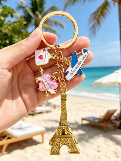 1pc Of Iron Tower Keychain,Romantic Tower Keychain,Airplane And Romantic Envelope Travel Theme,Sporty Style Keychain,Couple Keychain Accessory,Unique Mobile Phoneaccessories, Simple Design, Suitablefor Women'S Wallets And Mobile Phoneaccessories,Outdoor Accessories, Partyaccessories,Souvenirs,Women'S Bag Pendant, Car Pendant,Suitable As A Birthday Gift, Anniversary Gift, Mother'S Day Gift, Graduation Season, Back-To-School Season Gift,Ideal Gift For Travel Enthusiasts.