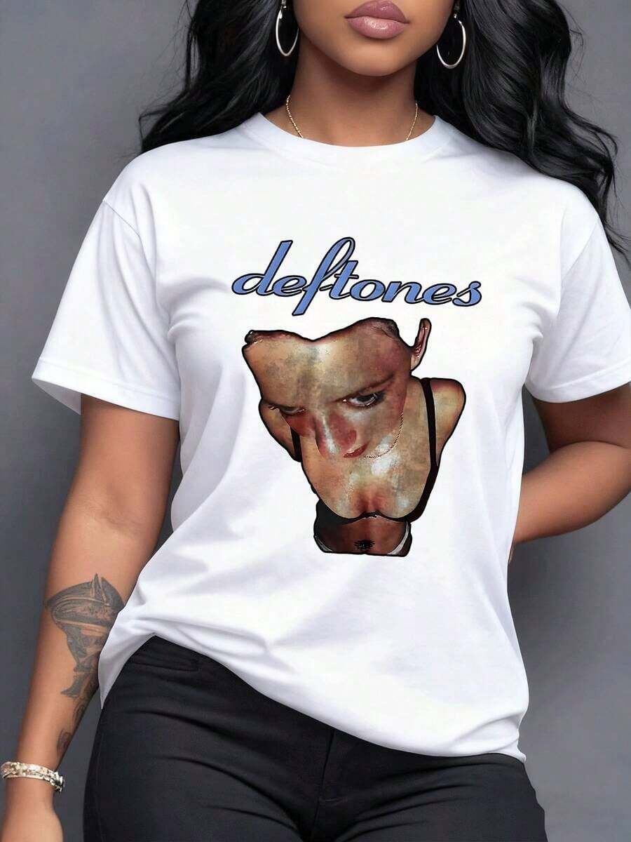 Iconography With A Distorted Abstract Female Figure And An Introspective Gaze From Above, A Provocative Visual Art Perfect For Fans Of The Band. Women's T-Shirt, 100% Cotton, Maija Curvy Woman. - White - View 1
