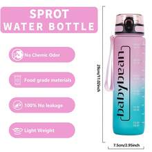 1pc 32oz/1000ml Gradient Large Letter Frosted Leak-Proof Sports Water Bottle, With Time Marker, Carrying Strap For Outdoor Sports, Cycling, Birthday & Holiday Gift - Multicolor - View 3