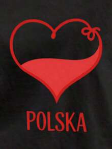 Women's T-Shirt With Double-Sided Print, Red Heart Print POLSKA, Breathable, Fashionable, Versatile, Anti-Pilling, Does Not Fade After Multiple Washes, Comfortable For Daily Wear, Sports And Leisure Activities, Ideal Gift For Holidays And Mother's Day - 黑色 - 查看 5