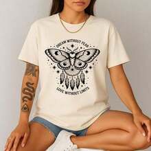 Women's T-Shirt With Dreamcatcher And Moon Print, Casual Women's T-Shirts, Lightweight And Breathable Round Neck Tops, Short Sleeve T-Shirts For Summer 2026 - 白色 - 查看 7