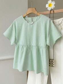 Camisa de mujer tejida a rayas verdes - Verde - Ver 4
