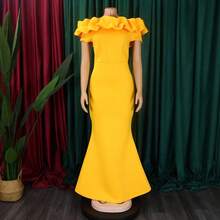 Vestido largo de fiesta formal 2026 para mujer, color liso, con bordes de volantes, corte ajustado y bajo estilo sirena - Burdeos - Ver 5