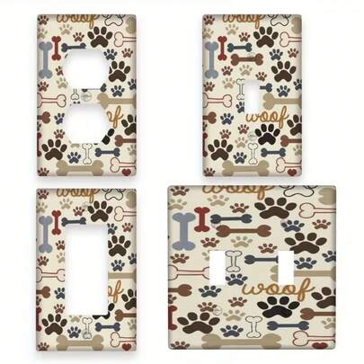 1pc Dog Paw & Bone Print Decorative Outlet Cover - 1 Set Or 2 Sets Light Switch Wall Plates, Easy Installation No Wiring Needed - Ideal For Farmhouse Country Bedroom Decor, Dog House Accessories