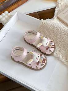 2026 Summer New Girls Cartoon Rabbit Sandals, Soft Non-Slip Hook And Loop Baby Shoes, Sweet Hollow Breathable Princess Shoes - Pink - View 8