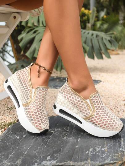 Zapatillas con plataforma para mujer 2026 Primavera/Verano Nuevas, ligeras, de moda versátil, con suela gruesa, de malla transpirable, planas y casuales (Patrón del corte del zapato aleatorio)