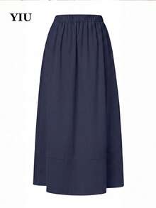 Navy Blue A-Line Maxi Dress For Women, Polyester Fabric, Pockets, Non-Stretch, Suitable For Daily, Casual, Office, Travel, Date Occasions - Navy Blue - View 4