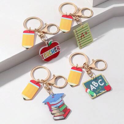 Appreciation Teacher Keychain, Cute Pencil, Apple, Stacked Books, Blackboard Pendant, Back To School Teacher Gift, High-Quality Bag Charm, 4 Teacher Keyring Styles: A+ Notebook, ABC Blackboard, Graduation Cap, Creative Pencil Teacher Theme Acrylic Pendant, Student & Teacher Portable Keychain, Graduation Gift, Adorable Teacher Keychain, Colorful Apple & Pencil Teacher Icon Pendant, Lightweight Bag Accessory, Excellent Teacher's Day Gift