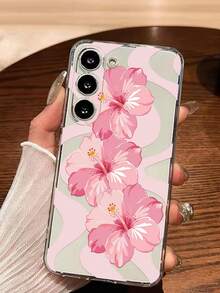 1个创意线条艺术幸运粉色芙蓉花软壳手机壳，兼容华为荣耀、Galaxy A04e/12/A13/A14/A34/A50/A52/A53/A54/S21/S22/S23/S24/S25/S25 Ultra、6A/7A/8A、12T/13T - 無色 - 查看 6