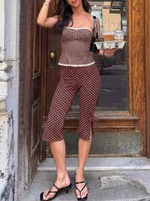 Pantalones Capri de Mujer Dila Polly, Estilo Casual de Verano, Color Sólido, con Lazo Frontal, Pantalones Cortos Clásicos Retro, Atuendo Versátil para Fin de Semana - Óxido marrón - Ver 5