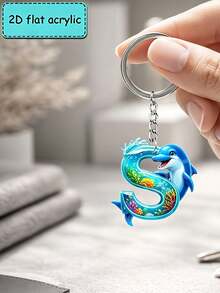 2D Flat Acrylic Keychain, Dolphin Letter Keychain, Novelty Keychain, 26 Letters, Dolphin, Marine Life, Keychain Accessories, Fashion Accessories, Suitable For Various Occasions Matching Keychain - Dolphin - View 19
