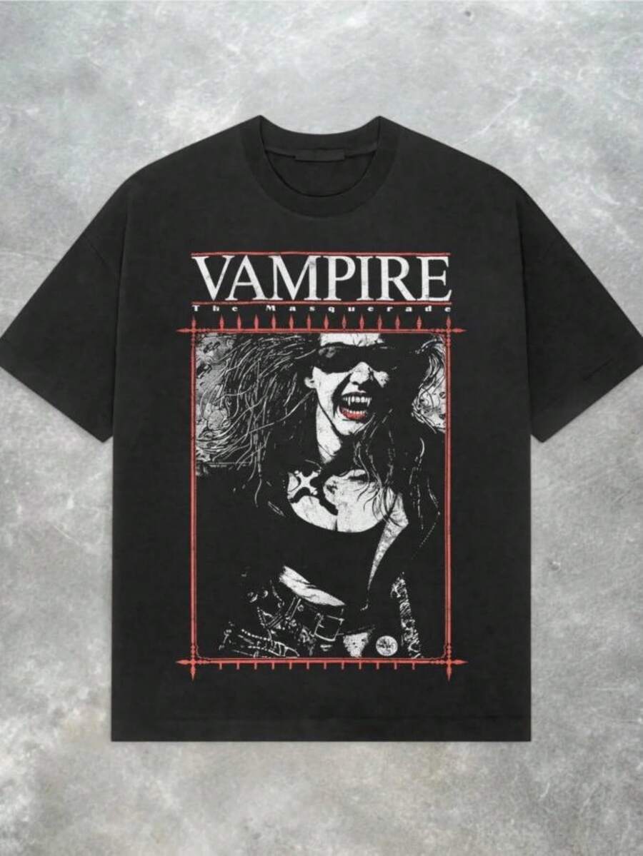 playeras de mujer 2026 Retro Vampire The Masquerade Vampire T-shirt Y2K Retro Punk Style T-shirt Pure Cotton Couple All-Season Streetwear Shirt - Negro - Ver 1