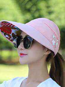 1 pieza Sombrero de sol simple y moderno de ala ancha, gorra de béisbol estilo bohemio con moño, escudo facial protector contra rayos UV al aire libre, sombrero de verano - Multicolor - Ver 28