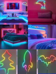 柔性LED灯带，遥控，多种模式，户外防水RGB霓虹灯，音乐同步游戏LED霓虹灯带，适用于卧室、室内家居装饰、派对、DJ迪斯科氛围照明、游戏氛围灯 - 亮光 - 查看 7