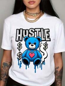 Una camiseta de manga corta para mujer, casual, cómoda y suave, de corte holgado, adecuada para actividades al aire libre en primavera y verano. Camiseta de manga corta para mujer - diseño con estampado de oso blanco, cuello redondo casual, tela elástica y suave, adecuada para todas las estaciones, top a la moda, ropa moderna, camiseta con diseño personalizado, ajuste cómodo, perfecta como regalo para Año Nuevo y Día de San Valentín. blusas para mujer,blusas casuales para dama,tops,, mujer premium,y2k,playeras de mujer curvy,ofertas y liquidaciones ropa mujer,playeras deportivas para mujer,,playeras de hombre, mujer,blusas>elegante 0NXN - Blanco - Ver 1