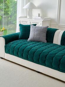1pc Quilted Velvet Sofa Cushion Cover, Solid Color Line Floral Pattern, Non-Slip Anti-Scratch, Suitable For All Seasons, Easy To Clean, Home Decor For Holidays, Fits 1/2/3/4 Seater Combination Sofa And Small Sofa - Green - View 4
