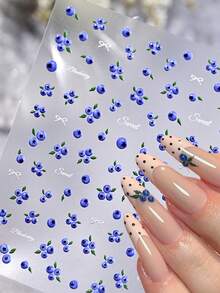 1片5D立体甜美蓝莓浮雕果冻美甲贴纸，凸起浆果新鲜水果美甲贴花，美甲装饰 - 藍色 - 查看 3