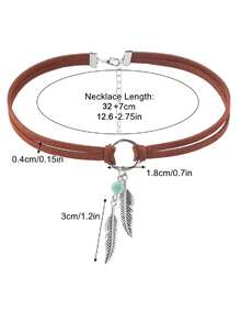 1pc Bohemian Western Cowgirl Feather Pendant Necklace, Vintage Double-Layer Suede Choker Necklace For Women, Suitable For Music Festivals, Vacations And Daily Wear - Multicolor - View 5