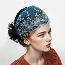 Delicate Embroidered Floral Lace Headscarf For Women, Elegant & Breathable, Versatile For Covering Gray Hair, Comfortable & Soft For Daily Wear, Minimalist & Stylish For Outdoor Outfits, Suitable For All Seasons - View 3