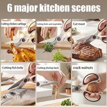 Stainless Steel Kitchen Scissors (With Magnetic Sheath) - Private Chef Scissors, Essential Kitchen Tool & Accessory, Suitable For Cutting Chicken Bones/Salad/Fruits & Butter, Stainless Steel Blades, Sharp And Durable - Stainless Steel Scissors (with Magnetic Blade Sheath) - View 3
