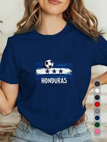 Women's T-Shirt With The Honduran Flag - Casual Short-Sleeved T-Shirt With A Round Neck And Loose Fit, Featuring The Coat Of Arms And Colors Of The Honduran Flag. Suitable For Spring And Summer Wear, It Can Be A Gift To Express Honduran Cultural Pride. Ideal For Everyday Use, This Cultural Clothing Is Machine Washable. - 綠色 - 查看 11