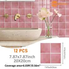 SUPSTICKER 12pcs Multi-Color Solid Faux Brick Texture Morandian Watercolor Minimalist Ins Style Crystal Self-Adhesive Wall Stickers, Premium Thick PVC Material, Easy Installation Peel And Stick, Freely Combinable, Waterproof, Oil-Proof, Dirt-Resistant, Easy To Clean And Remove, Suitable For Kitchen, Bathroom, Children's Room, Rental Home Decor Renovation, 7.87*7.87inch/11.81*11.81inch - Multicolor - View 14