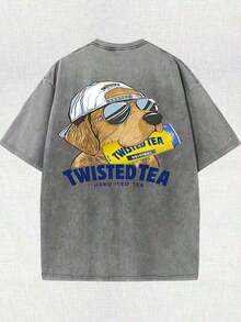 Twisted Tea T-Shirt, 230GSM Thick Cotton T-Shirt, Unisex Urban Retro Style T-Shirt, Casual Outdoor Wear, Machine Washable, Perfect Gift For Men And Women, Graphic Tees For Women, T-Shirts, Summer Clothes For Women - 灰色 - 查看 2