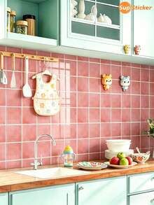 SUPSTICKER 12pcs Multi-Color Solid Faux Brick Texture Morandian Watercolor Minimalist Ins Style Crystal Self-Adhesive Wall Stickers, Premium Thick PVC Material, Easy Installation Peel And Stick, Freely Combinable, Waterproof, Oil-Proof, Dirt-Resistant, Easy To Clean And Remove, Suitable For Kitchen, Bathroom, Children's Room, Rental Home Decor Renovation, 7.87*7.87inch/11.81*11.81inch - Multicolor - View 6