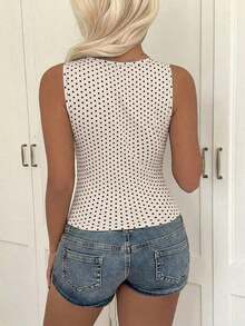 Top de punto con estampado de lunares blancos en estilo , blusa sin mangas adecuada para la playa, el trayecto y el uso casual de verano - Albaricoque - Ver 11