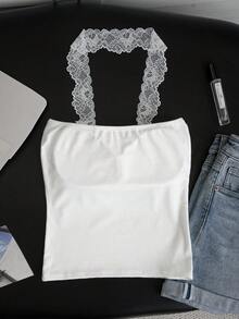 Áo kiểu nữ phối ren, thích hợp mặc thường ngày, đa năng, thích hợp cho buổi hẹn hò. - trắng - Xem 7