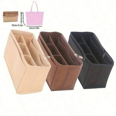 1PC Inner Bag Storage Bag Makeup Bag Handbag Inner Bag Large Capacity Support Bag Inner Lining Beige Multi Grid Felt Inner Bag Storage Bag Simple Bag Middle Bag Sorting Storage Bag Makeup Bag Bag Organizer Winter