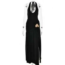 Women's Long Dress Autumn New Fashion Sexy Backless Decorated Pendant Monochromatic Neckline Hip Set Elegant, Comfortable And Casual Party Dress - 黑色 - 查看 4