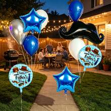 Un juego de 7 globos con temática de bigote para el Día del Padre, ideal para celebraciones del Día del Padre, decoraciones de cenas familiares, decoración de la sala de estar, decoraciones de la mesa del comedor y decoraciones de fiestas sorpresa - Set de globos con forma de barba para el Día del Padre - Ver 6
