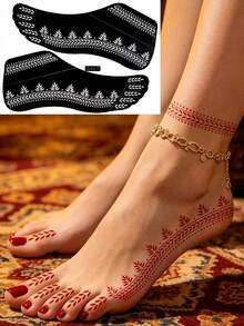 1pc Geometric Leaf Mandala Hollow Template Sticker, Leaf, Wavy Arc, Dotted Decorative Line, Foot Painting, Body Art Template, Spring/Summer Pattern Tattoo Template, Suitable For Wedding Design, Holiday Party, Foot Art Makeup Tattoo - Black - View 2