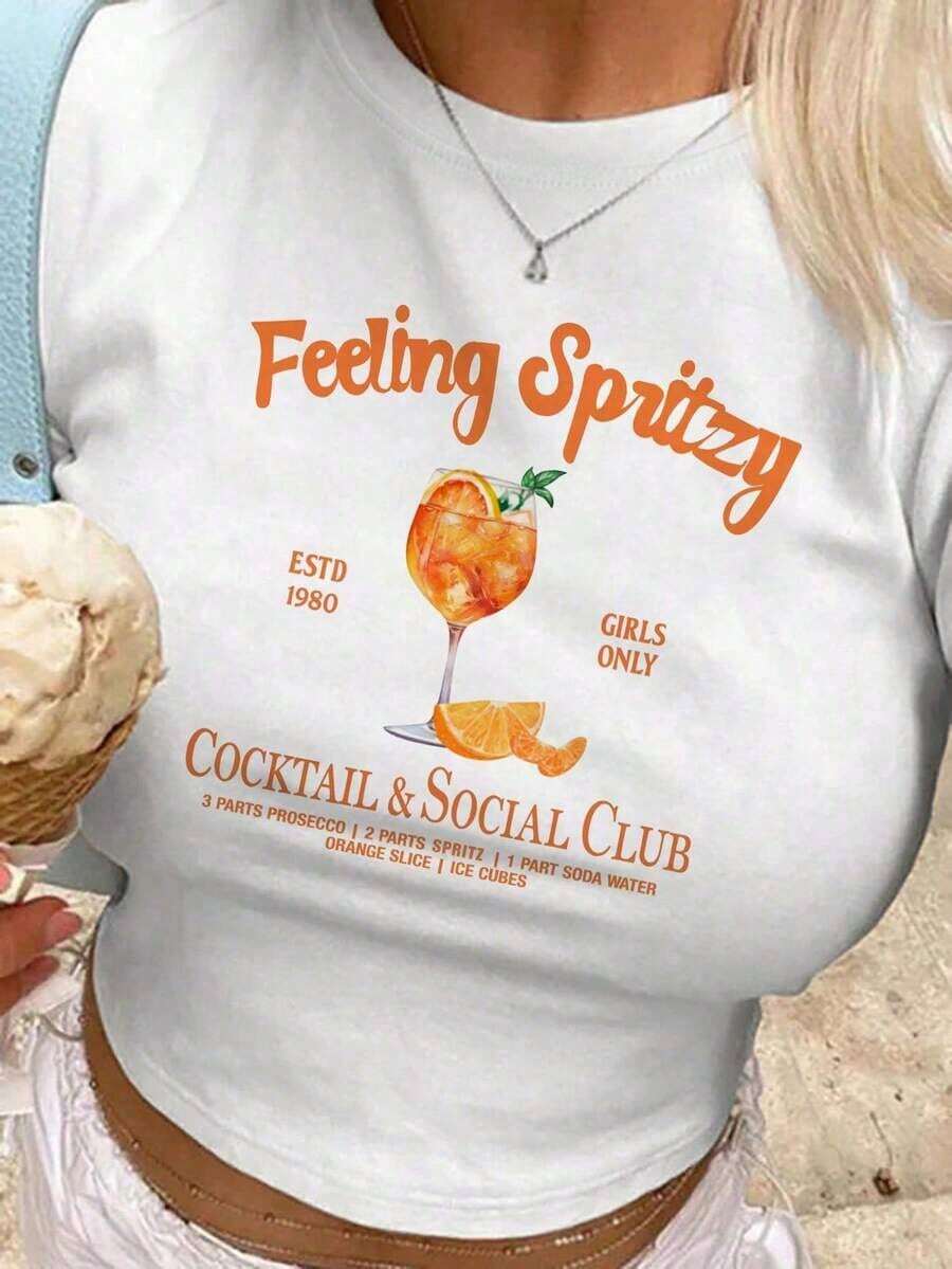 Camiseta de manga corta para mujer con estampado de eslogan, cuello redondo, estilo casual y versátil, para el tiempo libre. - Blanco 8 - Ver 1