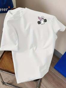 Women's Summer T-Shirt, Casual Minimalist Style For Spring, Summer And Autumn, With Cartoon Rabbit Print, Ideal For Casual Outings, Daily Wear, College Style And Festival Occasions. 100% Polyester, Machine Washable, Not Suitable For Dry Cleaning. JT6521 Casual American Style - 白色 - 查看 1