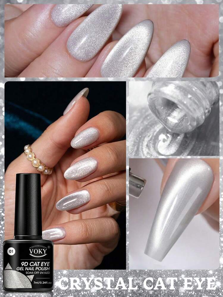 VOKY 4PCS/SE 7ml 4瓶猫眼凝胶指甲油套装 - 银粉蓝水晶磁性凝胶指甲油，适用于美甲 - 彩色 - 查看 5