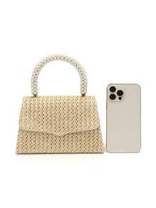 Straw Beach Envelope Design Party/Wedding Clutch Bag, Women Handbag With Chain Shoulder Strap, Velvet Fashion Wallet - Gold - View 6