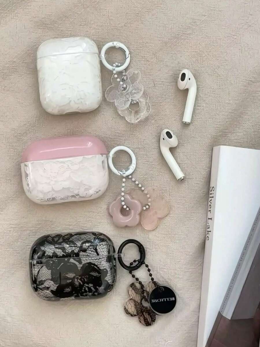 小众创意蕾丝花朵保护套，兼容 3，带吊坠，兼容苹果第三代/第四代/第二代Pro无线蓝牙耳机 - 白色 - 查看 1