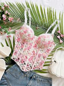 Blusa de mujer con tirantes de espagueti, lazo y remaches rosas desconstructurada, adecuada para vacaciones, citas, té de la tarde, vacaciones, festivales de música, estilo bohemio, cruceros, playa, atuendo de verano - Rosa - Ver 6
