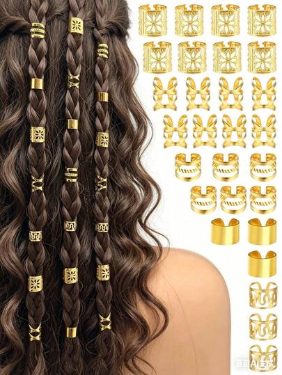 Bộ 50 kẹp tóc bện màu vàng và bạc - Kẹp tóc rỗng kiểu cổ điển dùng cho tóc bện và tóc tết.