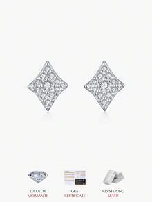 Khuyên tai đính đá Moissanite hình thoi lấp lánh MODIAN bằng bạc sterling 925, kiểu dáng xếp chồng, dành cho nữ, thích hợp đeo hàng ngày hoặc làm việc văn phòng. - Bạc - Xem 2