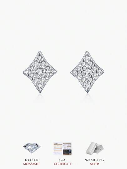  Khuyên tai đính đá Moissanite hình thoi lấp lánh MODIAN bằng bạc sterling 925, kiểu dáng xếp chồng, dành cho nữ, thích hợp đeo hàng ngày hoặc làm việc văn phòng.