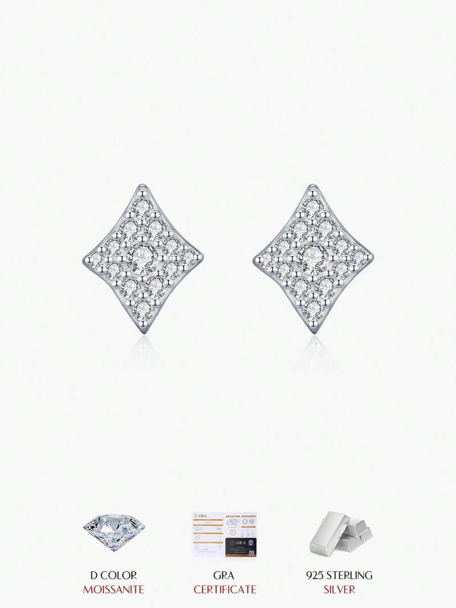 Khuyên tai đính đá Moissanite hình thoi lấp lánh MODIAN bằng bạc sterling 925, kiểu dáng xếp chồng, dành cho nữ, thích hợp đeo hàng ngày hoặc làm việc văn phòng.