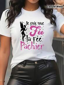 Camiseta de Manga Corta Elegante para Mujer de GiftDreamy - Diseño Exquisito con Temática de Hadas, Top Casual de Cuello Redondo Fácil de Combinar, Mezcla de Poliéster para Mayor Comodidad y Transpirabilidad, Perfecta para Usar Todo el Año y Resaltar Tu Encanto Único. Opción ideal para fiestas de cumpleaños. 100% algodón. Suave. - Blanco - Ver 3