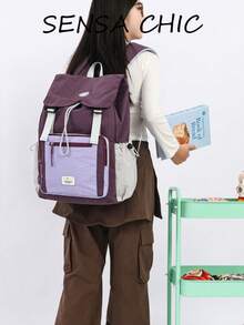 Mochila casual de bloques de color, bolsa escolar con solapa de cordón para adolescentes y mujeres, ligera y duradera, disponible en múltiples colores ideal para la escuela, viajes de fin de semana, recados y actividades al aire libre, compartimentos espaciosos para libros, portátiles y artículos esenciales, panel trasero transpirable y correas ajustables para mayor comodidad - Multicolor - Ver 13