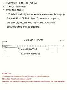 1PC Halloween Punk Studded PU Leather Belt, Versatile Alloy Handmade Heavy Metal Rivet Waist Belt - Black - View 3
