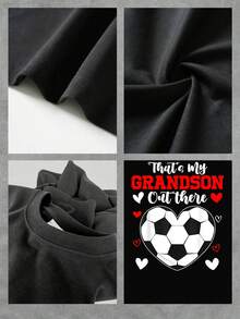 Heart Formed By A Soccer Ball Surrounded By Other Hearts Symbolizing Love And Pride For The Grandson Player. Women's T-Shirt, 100% Cotton, Comfortable, Ideal For Supporting At Matches And Showing Family Affection. - 黑色 - 查看 4