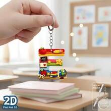 1pc 2D Flat Acrylic Alphabet Keychain, Rainbow Letter Key Ring With School Theme Decor, Personalized Initial Bag Charm, - Multicolor - View 23
